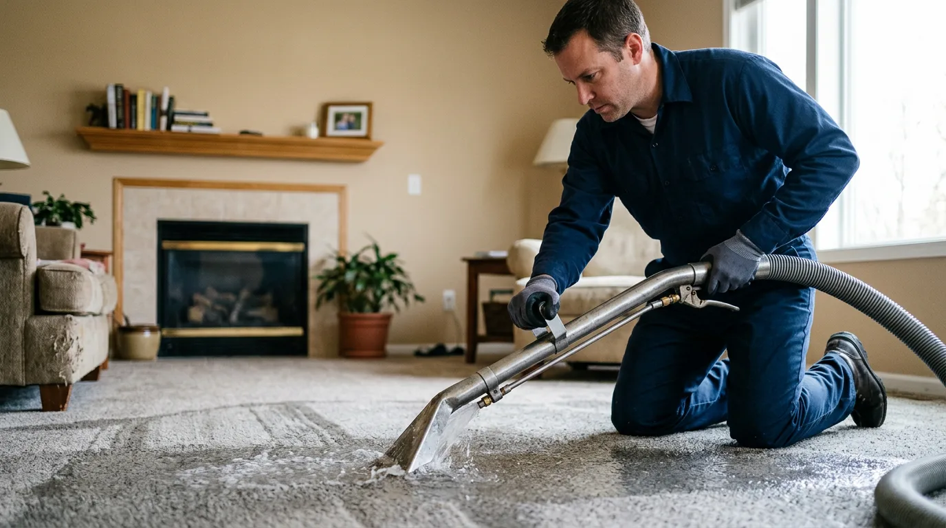 Water damage restoration technician working near Parker City, IN